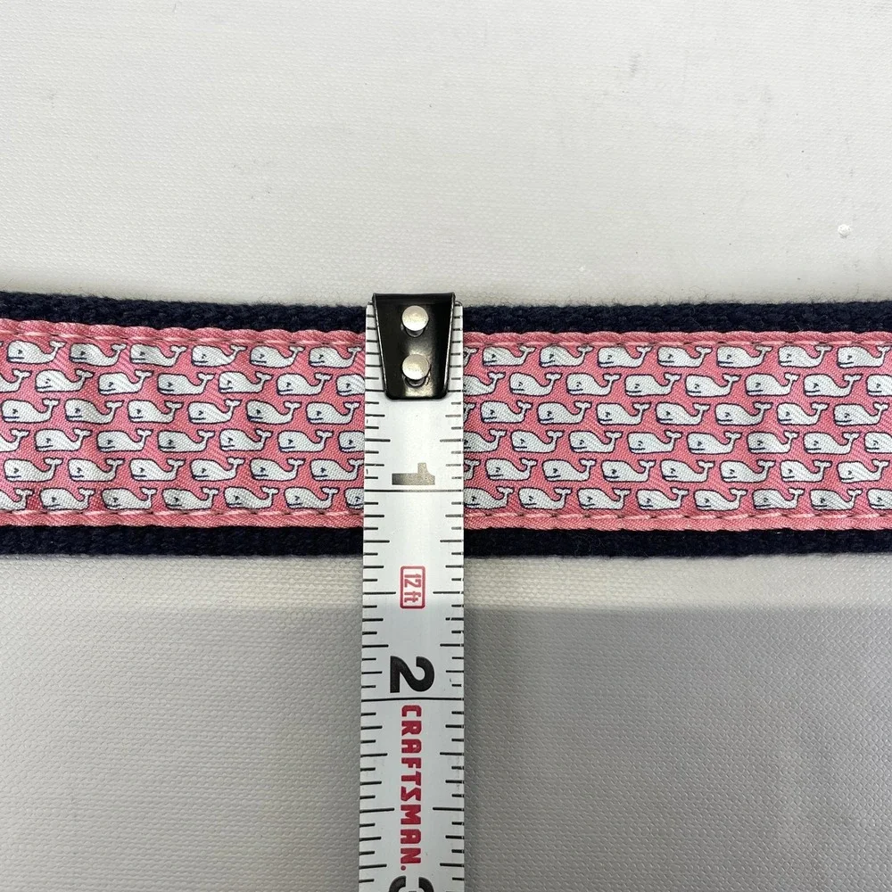 Vineyard Vines Belt Mens 28 Navy Pink White Whale Ribbon Solid Brass Buckle -USA